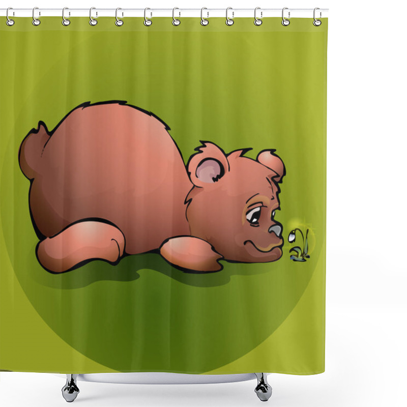 Personality  Brown Teddy Bear With Flower - Vector Illustration Shower Curtains