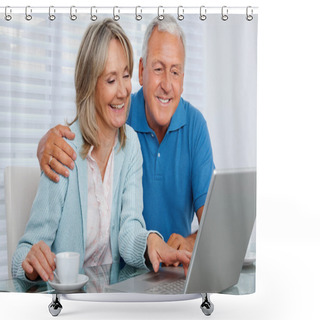 Personality  Happy Couple Using Laptop Shower Curtains