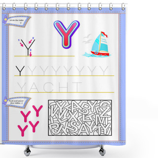 Personality  Worksheet For Kids With Letter Y For Study English Alphabet. Logic Puzzle Game. Developing Children Skills For Writing And Reading. Vector Cartoon Image. Shower Curtains