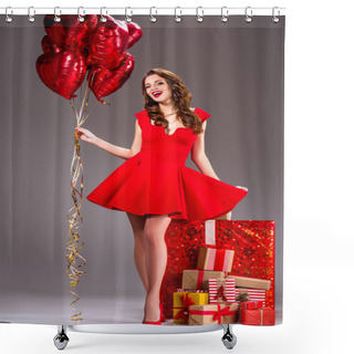 Personality  Girl With Balloons And Gifts Shower Curtains