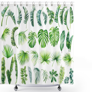 Personality  Tropical Palm Leaves Set On White Background. Watercolor Hand-painted, Summer Clipart Shower Curtains