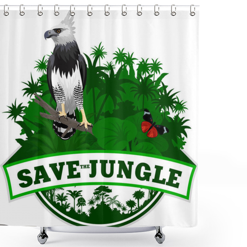 Personality  Vector Jungle Emblem With Harpy And Butterflies Shower Curtains