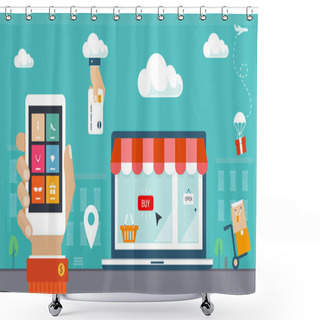 Personality  Flat Design Vector Illustration. E-commerce, Shopping & Delivery Shower Curtains