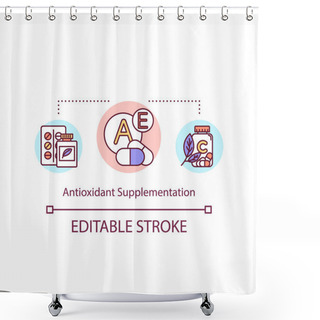 Personality  Antioxidant Supplementation Concept Icon. Disease Prevention Idea Thin Line Illustration. Natural Medication. Vitamins And Herbal Drugs. Vector Isolated Outline RGB Color Drawing. Editable Stroke Shower Curtains