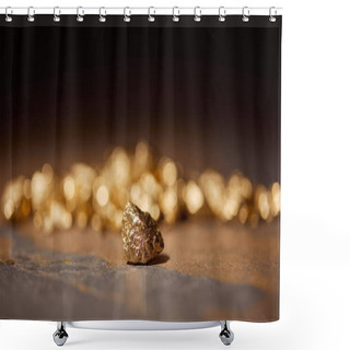 Personality  Selective Focus Of Golden Stones On Brown Marble And Blurred Background Shower Curtains