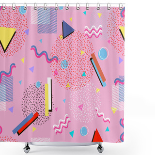 Personality  90s Patterns With Old-fashioned Retro Stuff With Vhs Game And Cassette, Skates, Candy Canes, Sneakers And Old Audio Cassette. Can Be Used In The Design Of Covers, Books, Advertisements, Posters And Postcards. Shower Curtains