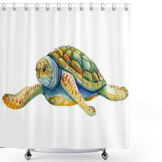 Personality  Sea Turtle On Isolated White Background, Watercolor Illustration Shower Curtains