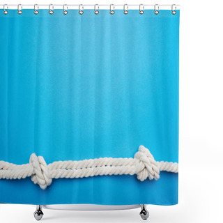 Personality  White Long Twisted Ropes With Sea Knots Isolated On Blue Shower Curtains