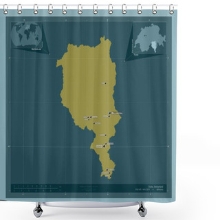 Personality  Ticino, Canton Of Switzerland. Solid Color Shape. Locations And Names Of Major Cities Of The Region. Corner Auxiliary Location Maps Shower Curtains