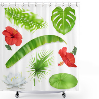 Personality  Jungle. Set Of Leaves And Flowers. Tropical Plants. 3d Vector Icons Shower Curtains