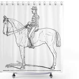Personality  Position Of The Cavalier, Vintage Engraving. Shower Curtains