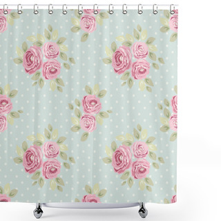 Personality  Seamless Pattern With Roses And Polka Dots Shower Curtains