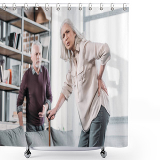 Personality  Woman Having Back Pain Shower Curtains