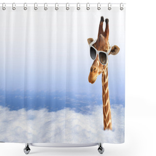 Personality  Funny Giraffe With Sunglasses Coming Out Of The Clouds Shower Curtains