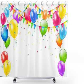 Personality  Birthday Background With Balloons And Pennants On White Shower Curtains