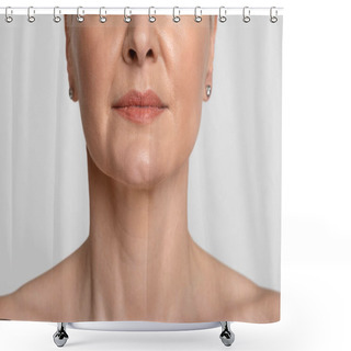 Personality  Anti-Aging Skincare. Cropped Portrait Of Middle-aged Woman With Beautiful Skin Shower Curtains