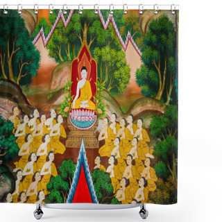 Personality  Thai Style Art On The Wall Temple, Thailand Shower Curtains