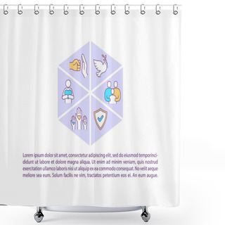Personality  Peace And Unity Concept Icon With Text. Religious Values. Social Acceptance. Freedom Of Faith. PPT Page Vector Template. Brochure, Magazine, Booklet Design Element With Linear Illustrations Shower Curtains