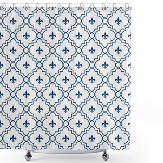 Personality  White And Blue Fleur-De-Lis Pattern Textured Fabric Background Shower Curtains
