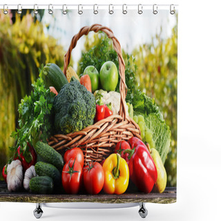 Personality  Wicker Basket With Assorted Raw Organic Vegetables In The Garden Shower Curtains