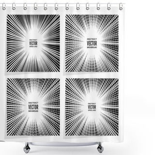 Personality  Set Comic Book Speed Lines Radial Background With Effect Power Explosion. Geometric Monochrome Illustration Of Random Abstract Shapes. Free Space In The Center For Your Text Shower Curtains