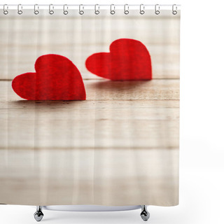 Personality  Red Hearts Lying On Wooden Table Shower Curtains
