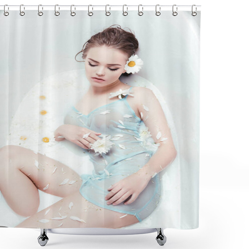 Personality  Woman With Daisy In Hair Shower Curtains