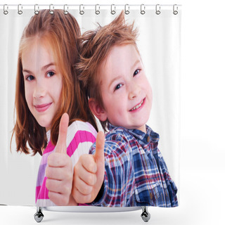 Personality  Happy Boy And Girl Thumbs Up Shower Curtains