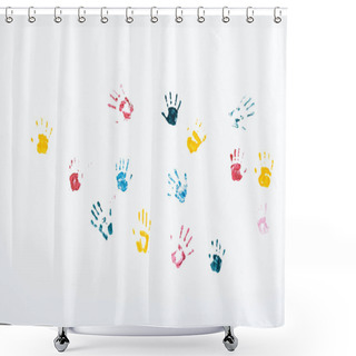 Personality  Multicolored And Bright Hand Prints On White  Shower Curtains