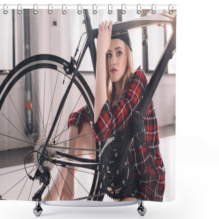 Personality  Stylish Woman With Bicycle Shower Curtains