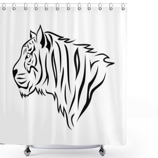 Personality  Black And White Vector Illustration Of A Tiger Head In Profile On A White Background Shower Curtains