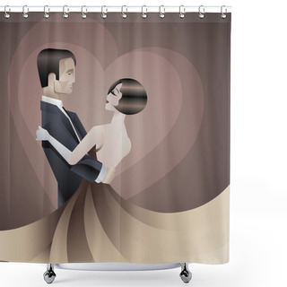 Personality  Dancing Couple Art Deco Geometric Style Poster Shower Curtains