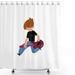 Personality  Vector Flat Man Playing Rock Electric Guitar Music Shower Curtains