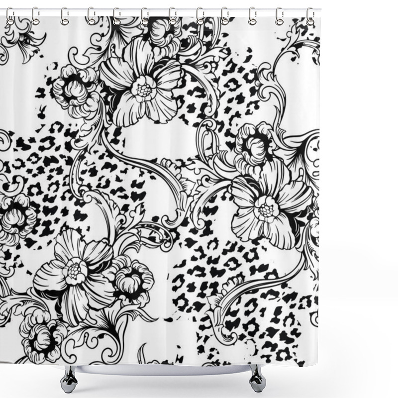 Personality  Eclectic Fabric Seamless Pattern. Animal Background With Baroque Ornament. Shower Curtains