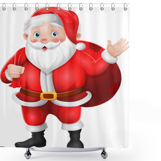 Personality  Vector Illustration Of Santa Claus Carrying A Bag Of The Presents Waving Hand Shower Curtains