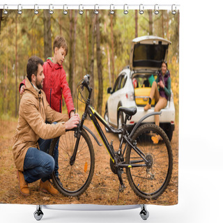 Personality  Father Teaching Son To Ride Bicycle Shower Curtains
