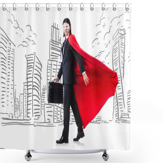 Personality  Man In Red Cover With Skyscapers At The Background Shower Curtains