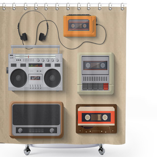 Personality  Retro Music Player Icons. Shower Curtains