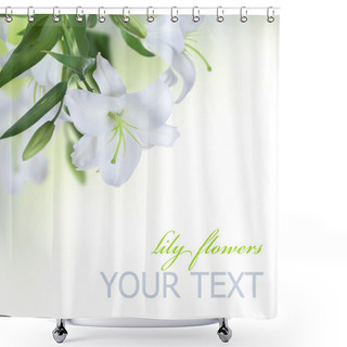 Personality  Beautiful Lily Flowers Border. Isolated On White Shower Curtains