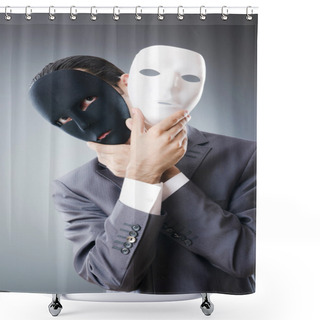 Personality  Industrial Espionate Concept With Masked Businessman Shower Curtains