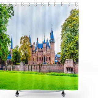 Personality  Haarzuilens, Utrecht/the Netherlands - Oct. 1, 2018: Magnificent Castle De Haar Surrounded By Moats, Walls And Beautiful Manicured Gardens. A 14th Century Castle Completely Restored In The Late 19th Century Shower Curtains