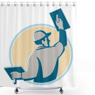 Personality  Plasterer  Worker In Circle Retro Shower Curtains
