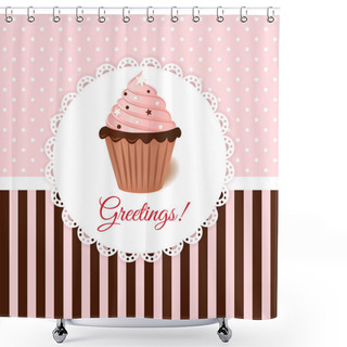 Personality  Vintage Vector Invitation Card With Pink Cream Cake And Color Sprinkles Shower Curtains