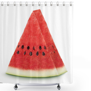 Personality  Slice Of Tasty Watermelon On A White Background. Shower Curtains