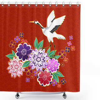 Personality  Kimono Decorative Motif With Flowers And Crane Shower Curtains