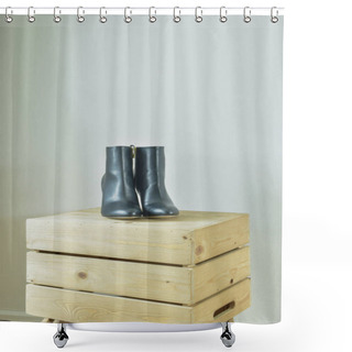 Personality  High Heel Boots On Wooden Box In Walk In Closet Shower Curtains