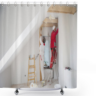 Personality  House Workers Shower Curtains