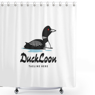 Personality  Duck Loon Swims In The River Logo Design. Common Loon Or Great Northern Diver - Gavia Immer Illustration Shower Curtains