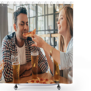 Personality  Couple Eating Pizza At Cafe Shower Curtains