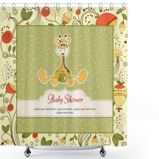 Personality  New Baby Announcement Card With Baby Giraffe Shower Curtains